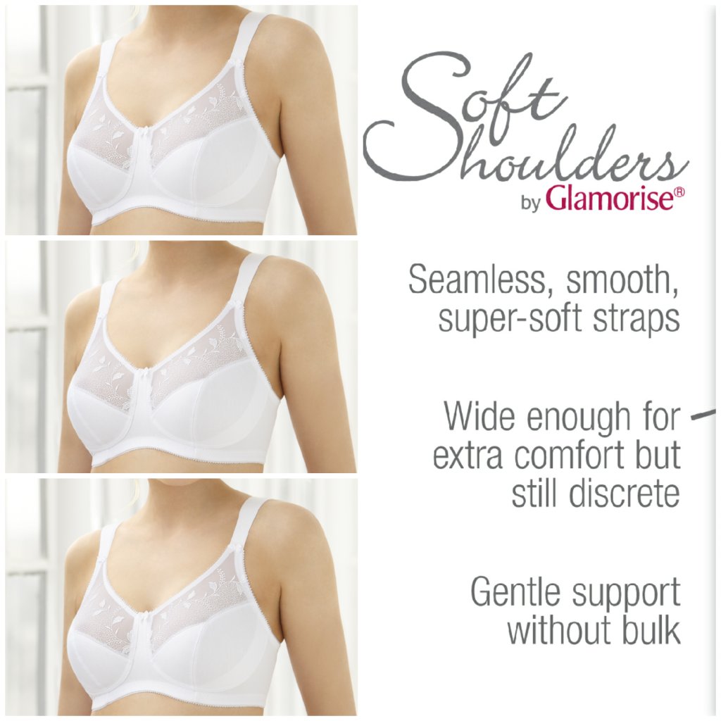 Set Of 3! 46c Glamorise Soft Shoulders Bra (Minimizer) Wireless Lace White New